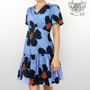 Summer Flower Pattern Mini A-Line Dress / Size S / Color Blue Black Orange